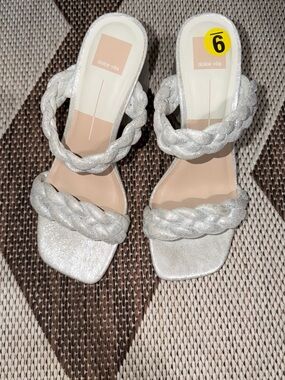 Dolce Vita Metallic Silver Braided Slide Sandals